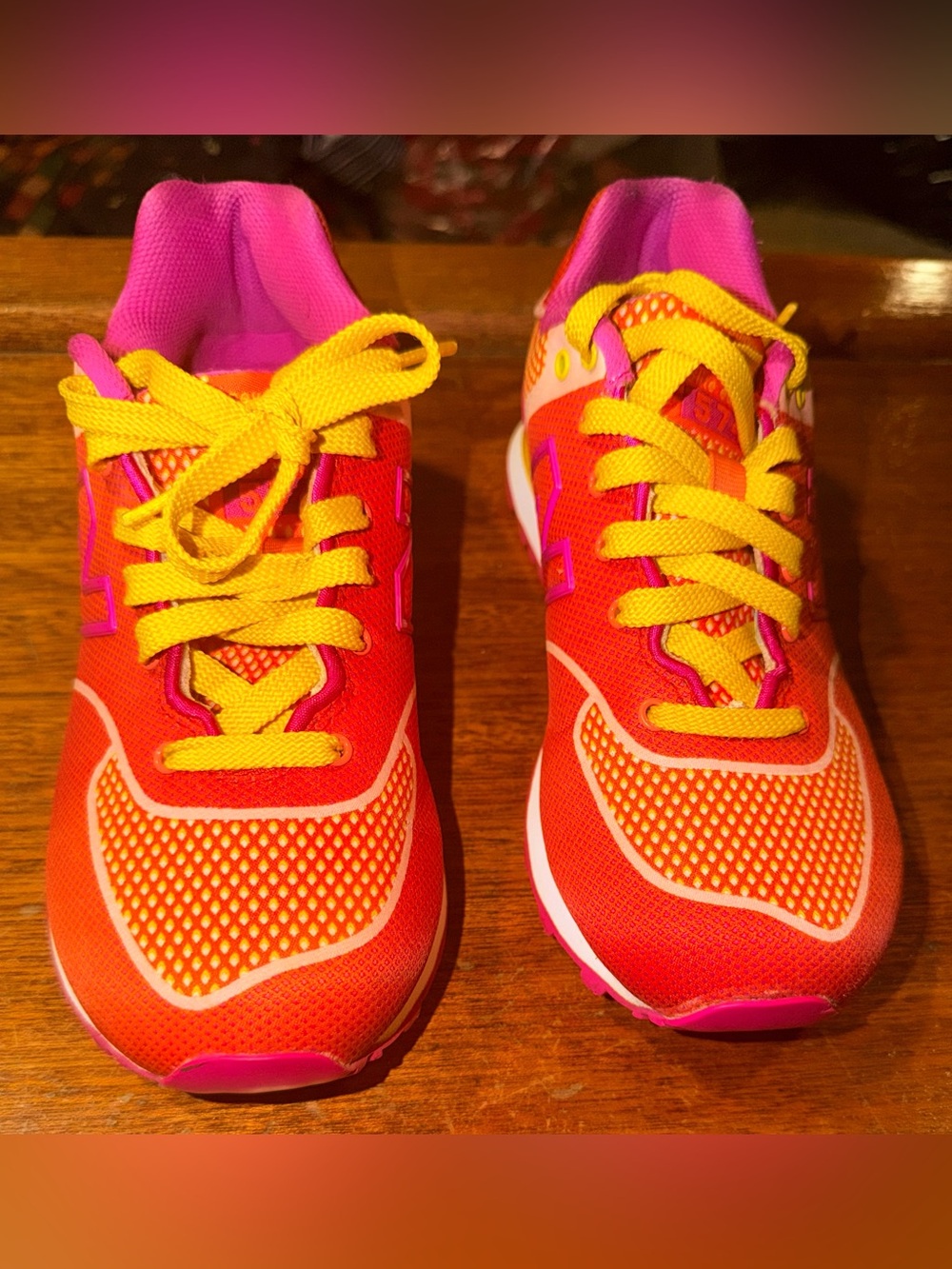 Sz 6 New Balance 574 Unisex Women Orange Pink Yellow Mesh Low Top KL574ALP